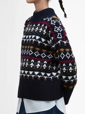 Barbour Larisa Fair Isle Wool & Cotton Blend Womens Sweater - Navy Blue - Large